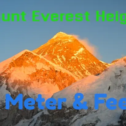 Golden sunrise over Mount Everest showing its height of 8,848.86 meters during Everest Base Camp Trek Nepal