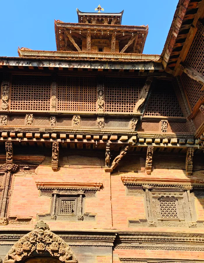Intricate Newari architecture at Patan Durbar Square Nepal
