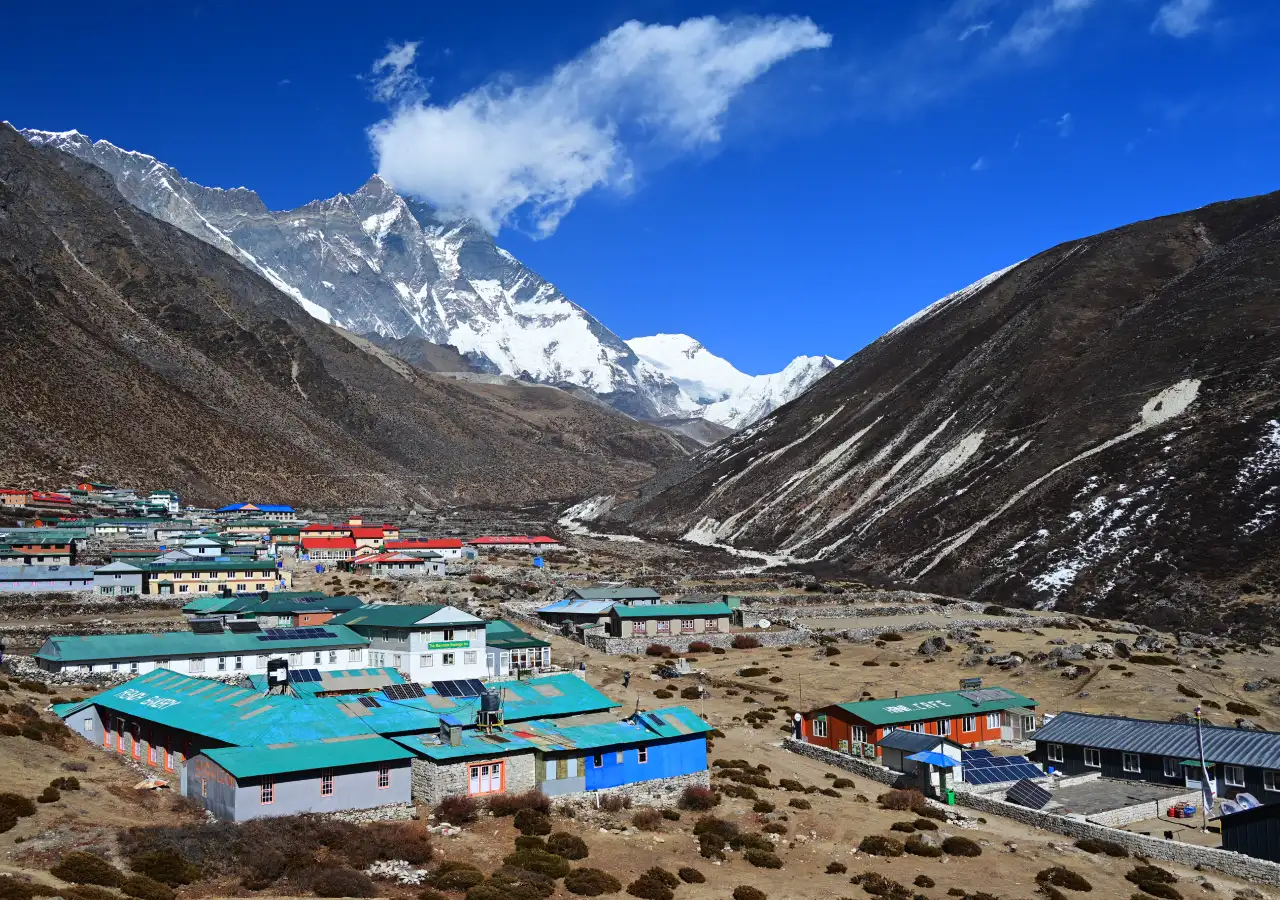 Dingboche Sherpa village with Mount Lhotse on the Everest Base Camp trekking route