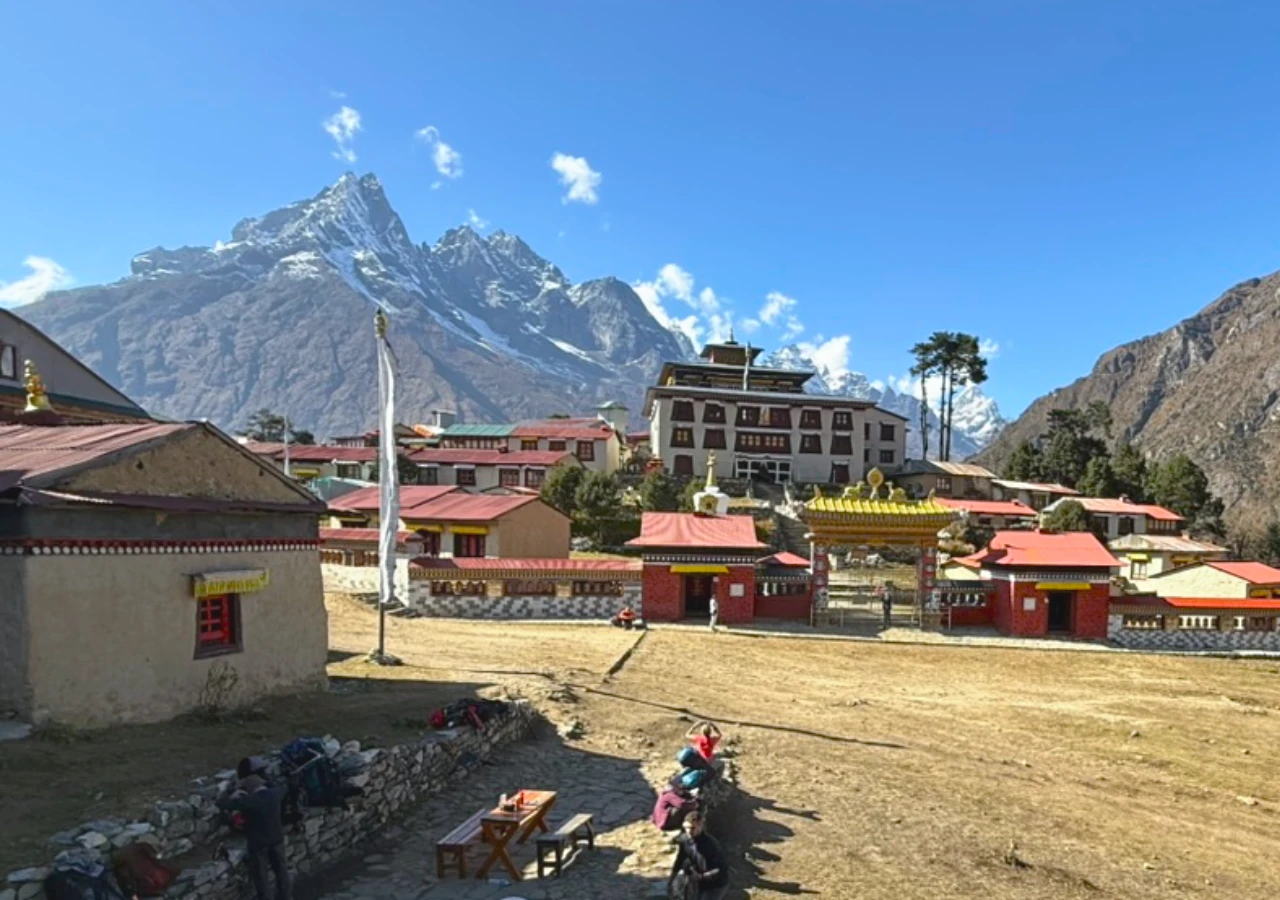 Tengboche Monastery surrounded by Himalayan mountains on the Everest View Trek and Everest Trekking route in Khumbu Nepal