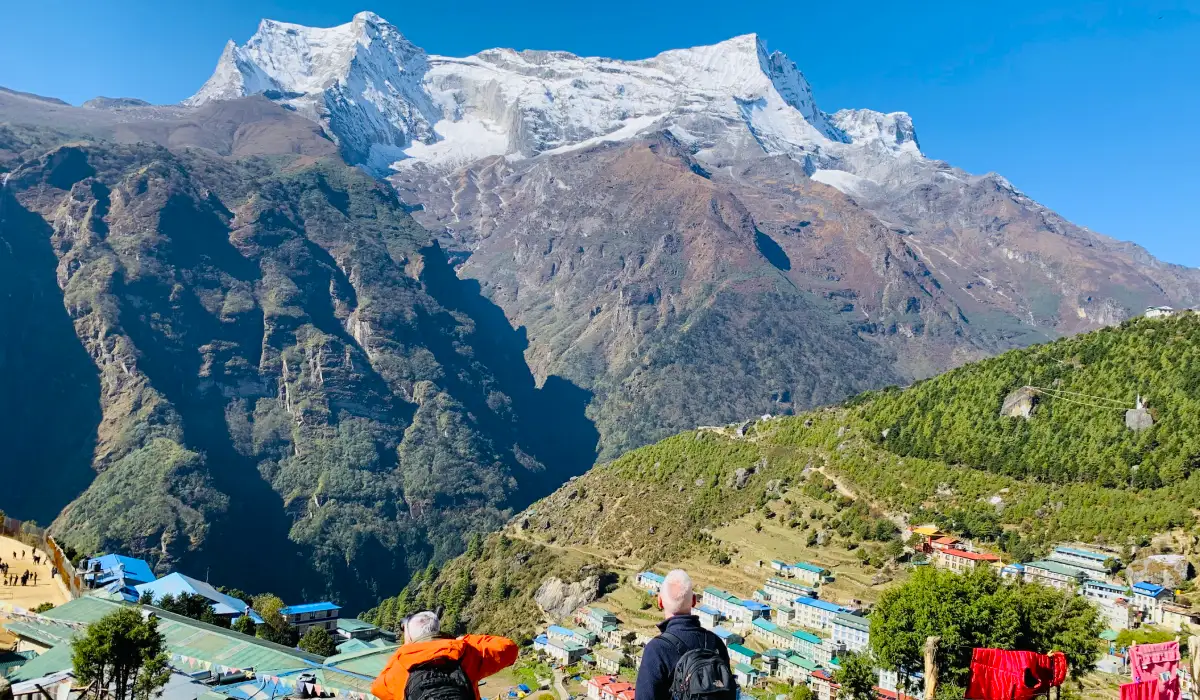 Kongde Peak towering above Namche Bazaar in Nepal's Khumbu region, every trekkers stops to enjoy this beauty during Everest base camp trek 