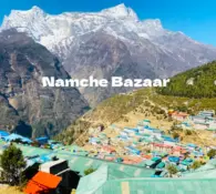 Namche Bazaar Nepal with surrounding mountains on the Everest Base Camp trekking route