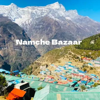 Namche Bazaar Nepal with surrounding mountains on the Everest Base Camp trekking route