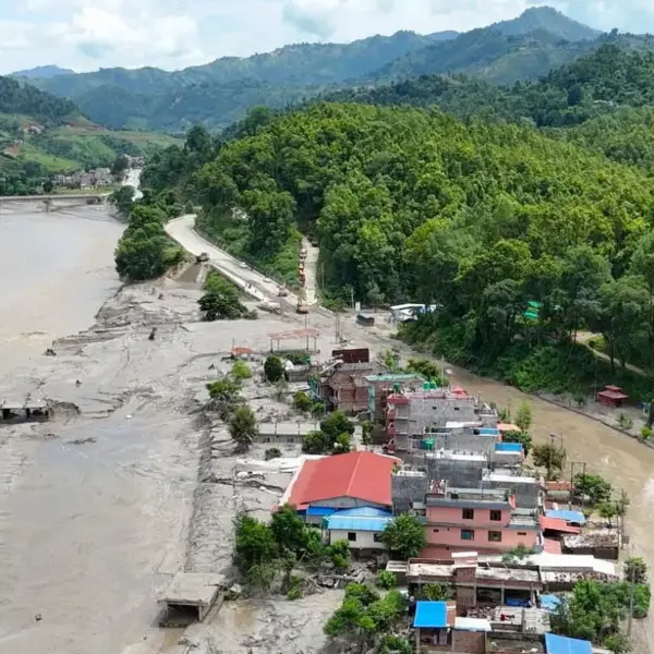 Flash flood along the Trishuli River after devastating Galaudi village in Dhading district, Nepal