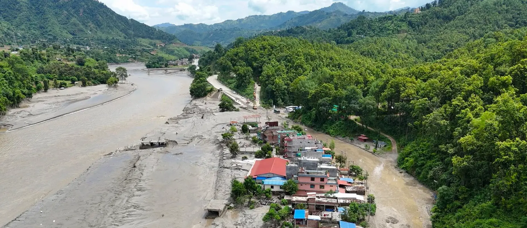 Flash flood along the Trishuli River after devastating Galaudi village in Dhading district, Nepal
