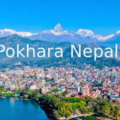 Panoramic view of Pokhara Nepal, city with phewa lake and Himalayan mountains in Annapurna Nepal
