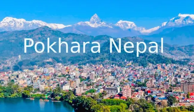 Panoramic view of Pokhara Nepal, city with phewa lake and Himalayan mountains in Annapurna Nepal
