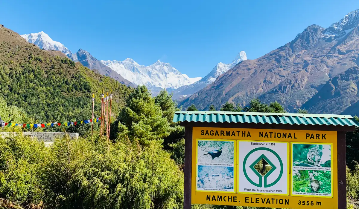 Sagarmatha National Park Headquarter, located on the top of Namche Bazaar with Everest and Himalayan mountain views