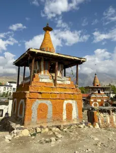 Traditional Buddhist chorten along the Upper Mustang trekking trail in Nepal