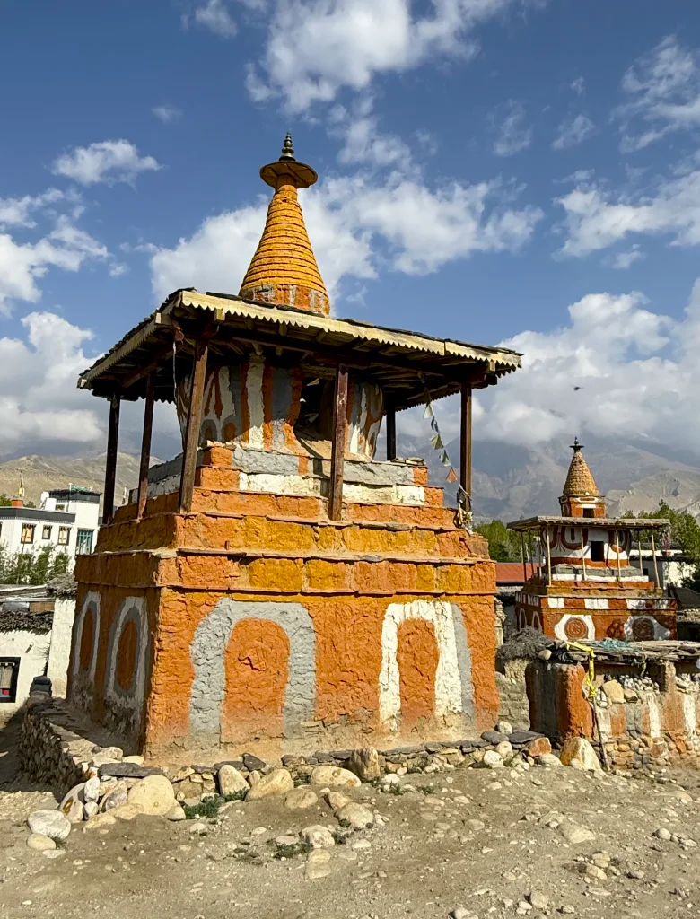 Traditional Buddhist chorten along the Upper Mustang trekking trail in Nepal