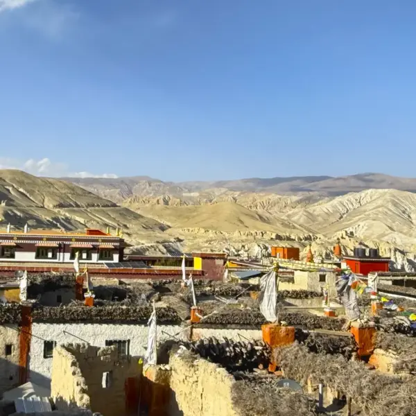 Lo Manthang village surrounded by the dramatic landscape of Upper Mustang Nepal