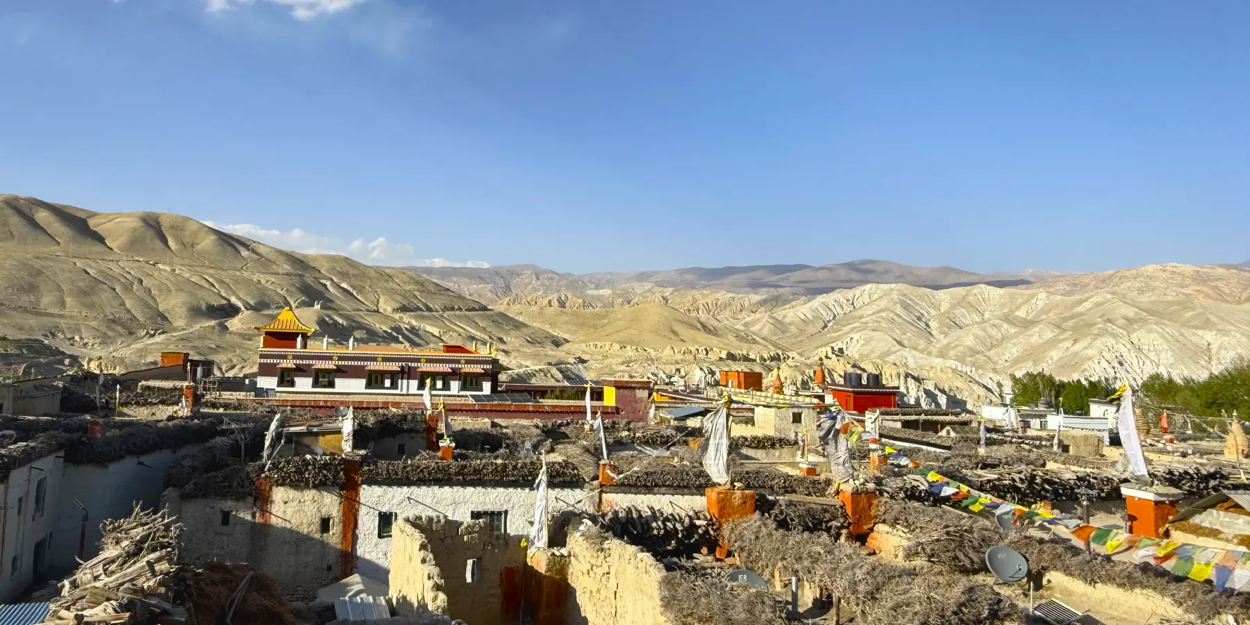 Lo Manthang village surrounded by the dramatic landscape of Upper Mustang Nepal