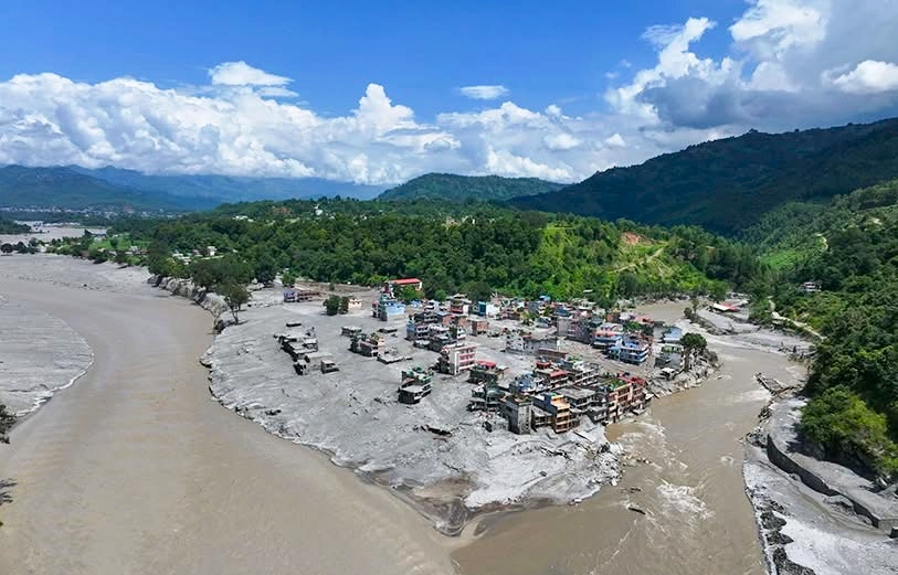 Devighat Bazar destroyed by floodwaters along the Trishuli River in Nuwakot, Nepal